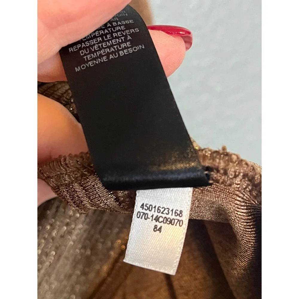 Chicos Travelers Metallic Brown Shimmer Cowl Neck Asymmetric Tunic Sz 1 US XL - Picture 11 of 16